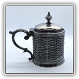 S04. Silverplate jam pot with cobalt glass liner. No spoon.