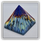 G45. Iridescent glass pyramid. 2.5"h x 2.25"w x 2.25"d