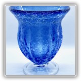 G46. Blue footed bubble glass vase. 7.75"h