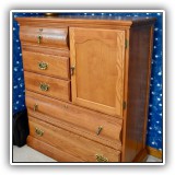 F41. Simmons Little Folks Furniture 5-drawer oak dresser with cabinet. 48"h x 41"h x 17"d - $250