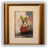 A23. Orignial watercolor "Cranberry Glass and Apple Blossoms" by Bonnie Borden. Frame: 12" h x9.75"w - $36