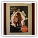 A25. Framed vintage Coca Cola sign. "Quality Carries On." Frame: 12.5"h x 9.75"w - $12