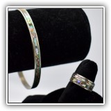 J07. Abalone bracelet and ring set. Marked Mexico. Ring size 6.5. - $15