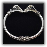 J08. .900 Silver double rams head hinged cuff bracelet. - $95