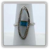 J16. Sterling silver ring with white stone and turquoise. Size 8 - $24