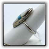 J16. Sterling silver ring with white stone and turquoise. Size 8 - $24