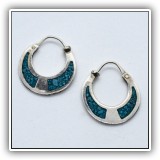 J22. Mexico sterling turquoise inlay earrings. Marked EVM. - $22