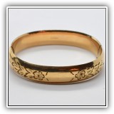 J36. 12K Gold filled bangle bracelet with flower decoration. - $18