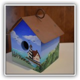 D103. Polly's Perch handpainted metal birdhouse with copper roof. 6.5"h x 6.25"w x 5.5"d - $40