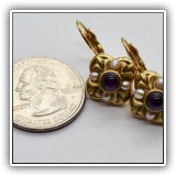 J57. Michal Golan earrings with faux pearls and purple stone. - $15