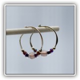 J61. Silver earrings with purple beads. - $10