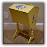 D82. Decoupaged  and painted sewing box on stand with notions. - $34