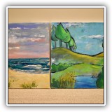 A50. Two unframed landscape paintings