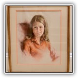 A35. Framed oil pastel portrait signed "B. Tinch 1973" Frame: 25" x 21" - $40