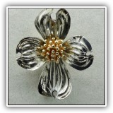J03. 14K Gold and sterling silver dogwood flower pin. 1.5" x 1.25" - $95