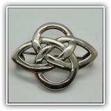 J10. Kit Heath sterling silver Celtic knot pin. Signed "KH 97"  1.25" x 1.25" - $28
