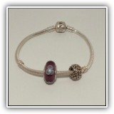 J16. Sterling silver Pandora bracelet with 2 charms. - $119