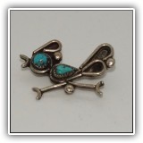J17. Silver and turquois Roadrunner pin. - $24