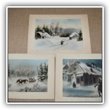 A43. Set of three unframed prints winter scenes. - $30