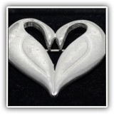 J31. Signed silvertone double bird heart pin. 1.5" x 1.5" - $12