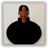 J53. Sterling silver and red tuquoise ring. - $16